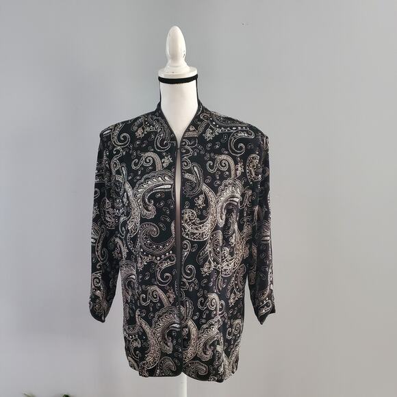 Xscape by Joanna Chen Paisley Sparkle Mandarin Collar Jacket XL - Picture 1 of 7